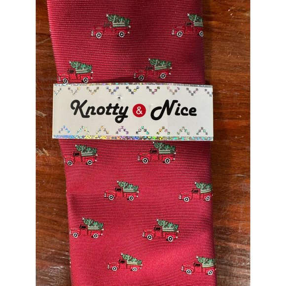 Knotty and Nice Christmas Tie Red Truck and Tree OS Red Christmas Polyester - Picture 12 of 16